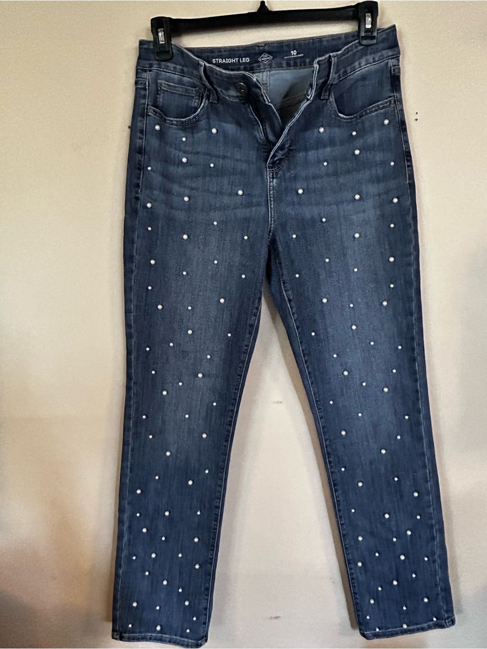 St. John's Bay Dark Blue Pearl-Embellished Straight Leg Jeans